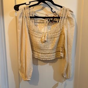 Free People Cream Crochet Blouse